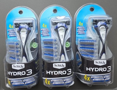 3 Packs of Schick Hydro 3 Razor Packs Each 1 Handle and 4 Cartridges