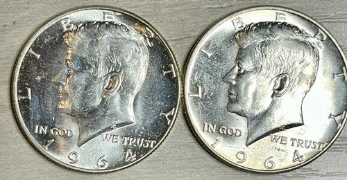 Lot of Two (2) 1964 Kennedy Half Dollars, BU Condition, 90% Silver BEAUTIFUL!