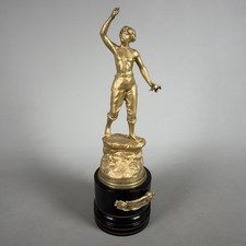 Antique Sculpture Antimony Golden Miner Mineur Par Ruchet Base Wood First 900