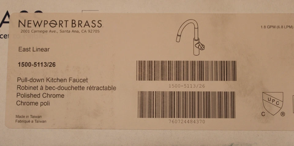 Newport 黄铜 1500 - 5113/26 - 东线拉式厨房龙头 - Pol. 铬 — 第 2/4 张图片