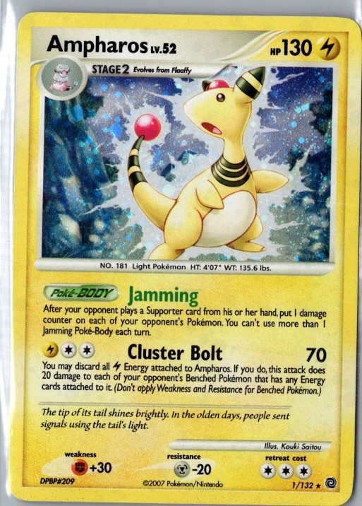 Pokémon TCG Ampharos Card Secret Wonders 1/132 Holo NM