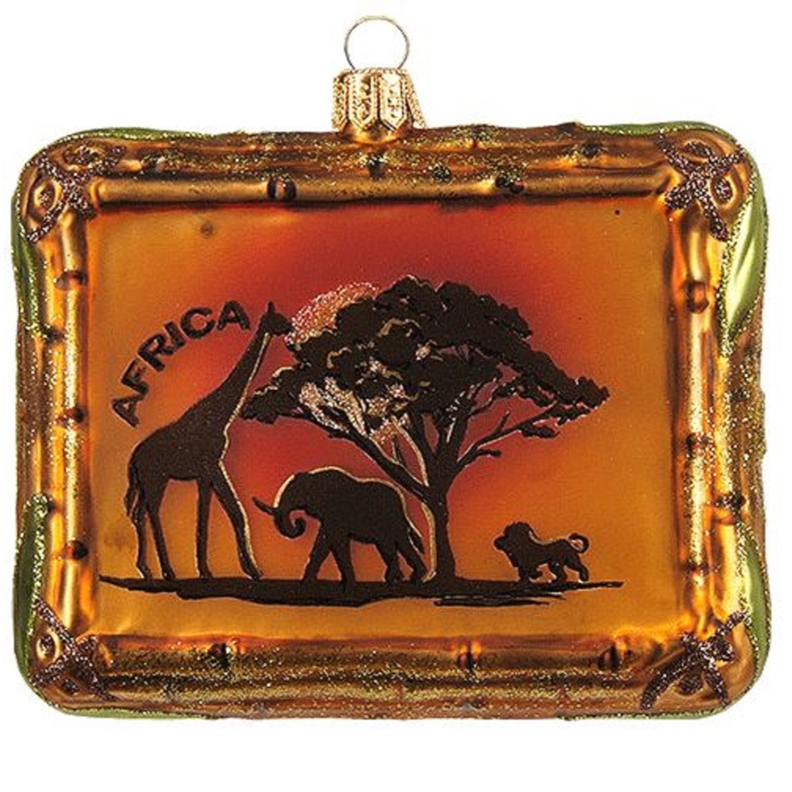Africa Bamboo Picture Frame Polish Glass Christmas Tree Ornament Made in Poland
