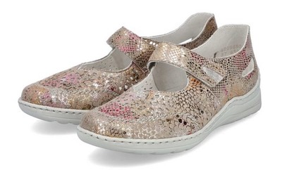 Rieker Ballerina Beige Multi Spangenballerina Einlage Halbschuh Klettverschluss