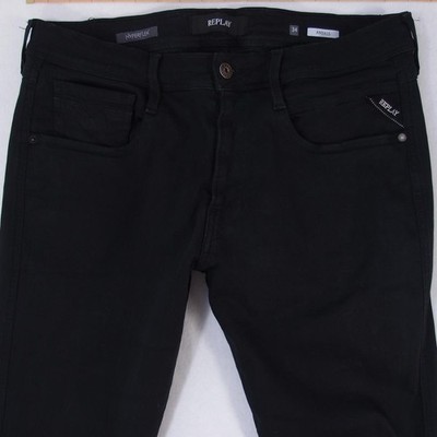 Mens Replay M914 ANBASS Stretch Slim Tapered Black Jeans W34 L30