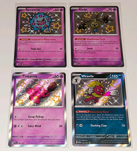Pokemon TCG Spiritomb Klefki Tinkatink Weavile Shiny Rare Lot Paldean Fates