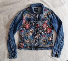 Desigual Denim Jean Jacket Embroidery  Sequin Artsy Boho Blue  Size S