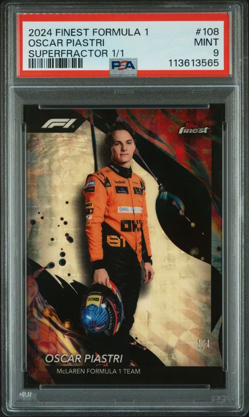 2024 Topps Finest Formula 1 F1 Oscar Piastri Uncommon SUPERFRACTOR 1/1#108 PSA 9