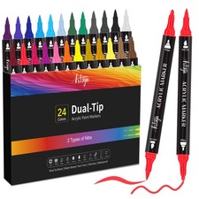 Artugn 24 Colors Acrylic Paint Pens, Dual Tip 1 Count Pack of 24 , 24