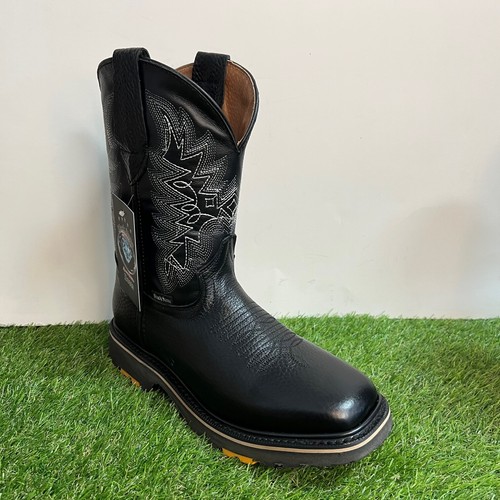 Men Western Square TOE STEEL Toe Work Boots Pull On Leather oil Water resistant - Picture 3 of 32