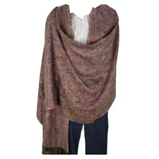 Shawl | Wool + Modal | Paisley Design | Handloomed | Tassels | Lead Blue & Sand