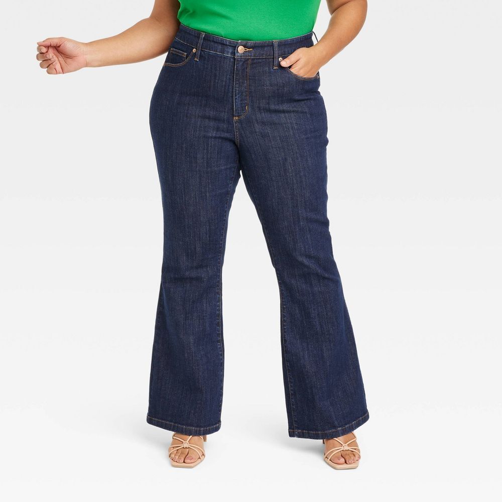 Джинсы-клеш Ava & Viv Womens Plus High Rise 32, темно-синий деним, 22