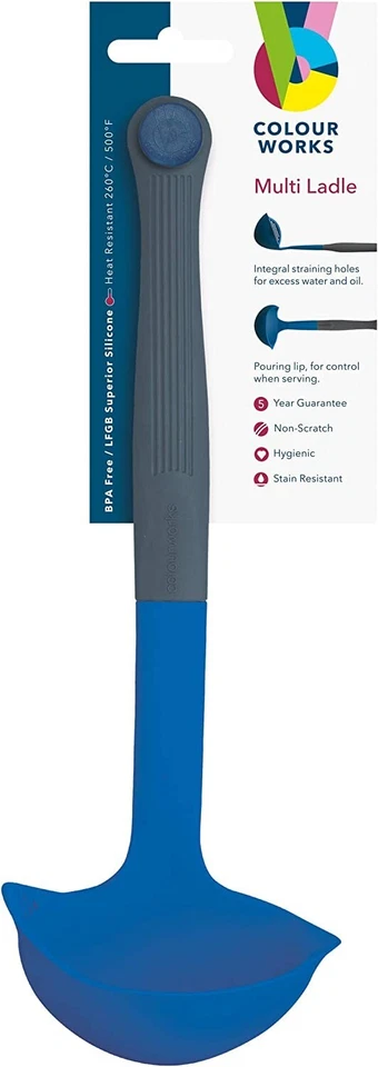 KitchenCraft Colourworks CWBRLADBLU Multi Soup Ladle / Strainer Spoon, Silicone, - Image 2 of 4