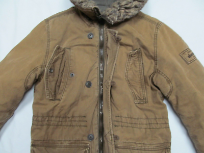 Abercrombie & Fitch Wilcox Jacket Parka Faux Fur Hood Distressed