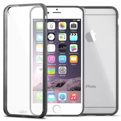 Iphone 6 6S Plus Case, Akiko Iphone 6 6S Plus (5.5) Shock-Absorbing Bumper Case With Clear Back Panel Protective Cover- Retail Packaging - Clear / Black (759883700568)