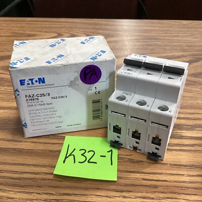 EATON FAZ-C25-3 CIRCUIT BREAKER 3P 25A 277/480VAC 15Ka New  