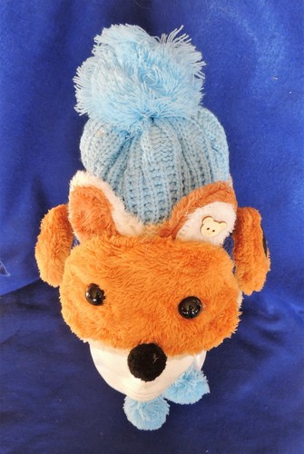 Child's Lined Plush Teddy Bear Winter Hat Blue Brown & Tan Pom Pom & Tassel Ties - Picture 3 of 4
