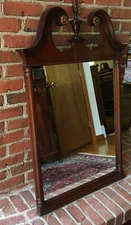 Vintage American Mahogany Federal Style Broken Arch Wood Pediment Wall Mirror