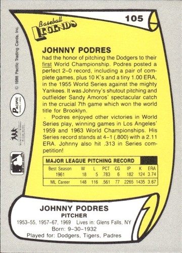 1988 and 1989 Pacific Baseball Legends MLB Set Break #1-#220 — You Choose! - Picture 209 of 441