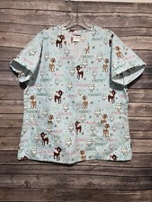 Rudolph the Red Nosed Reindeer Womens Scrubs Top Large Cotton Blend