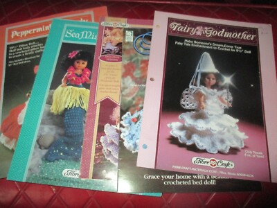 LOT Of 5 Vintage CROCHET Doll CLOTHES PATTERN Leaflets - 1980's to 1990's - #1