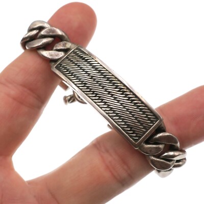 Lois Hill Sterlingsilber Platte und kubanisches Gliederarmband 7 Zoll lang