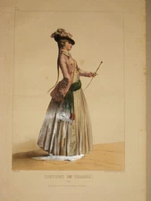 Hunting. Original Color Lithograph. Deveria. Paris 1844