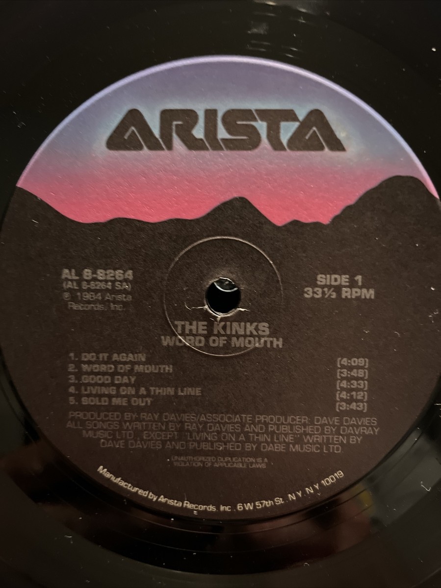 The Kinks: “Word of Mouth” 1984 Vinyl LP, Arista Records AL