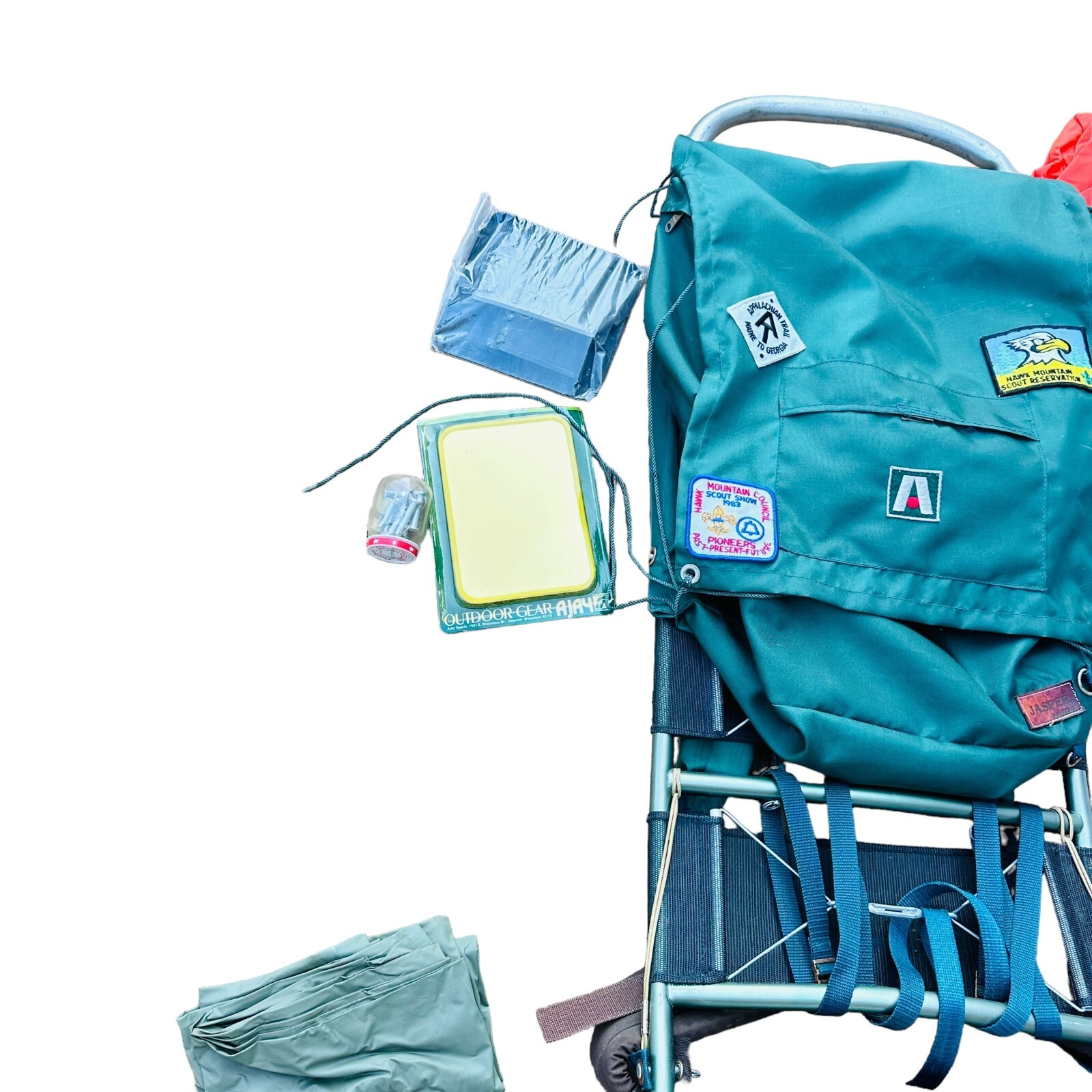 Vtg ACADEMY BROADWAY JASPER No 4730 GREEN NYLON BACKPACK ALUMINUM FRAME + Extras