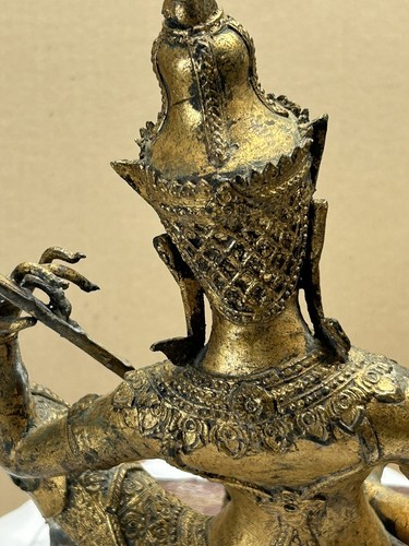 Asian Thai Gilt Vintage Bronze Statue Deity Prince Playing Music Instrument Art - Imagen 15 de 22