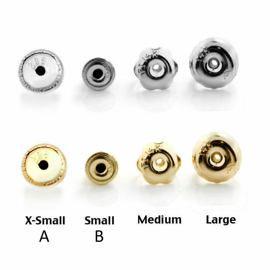 14K Solid White & Yellow Gold Screw Backs Earrings Nut Replacement Findings