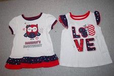 Baby Girls 2 LOT SHIRT Red White Blue AMERICA'S SWEETHEART 4th of July 3-6 MO