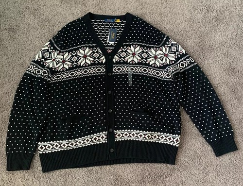 Polo Ralph Lauren Mens Big & Tall Cardigan Sweater Cotton Cashmere Snowflake 1XB