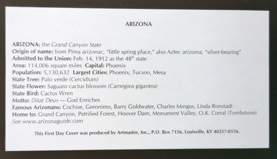 34c Greetings From America: AL AK AZ CO CT # 3561-63, 3566-67 FDC 2002 Artcraft - Image 4 of 4