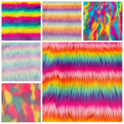 Faux Fox Fur Rainbow Fabric Gradient Color DIY Clothes Craft Pillowcase Costume