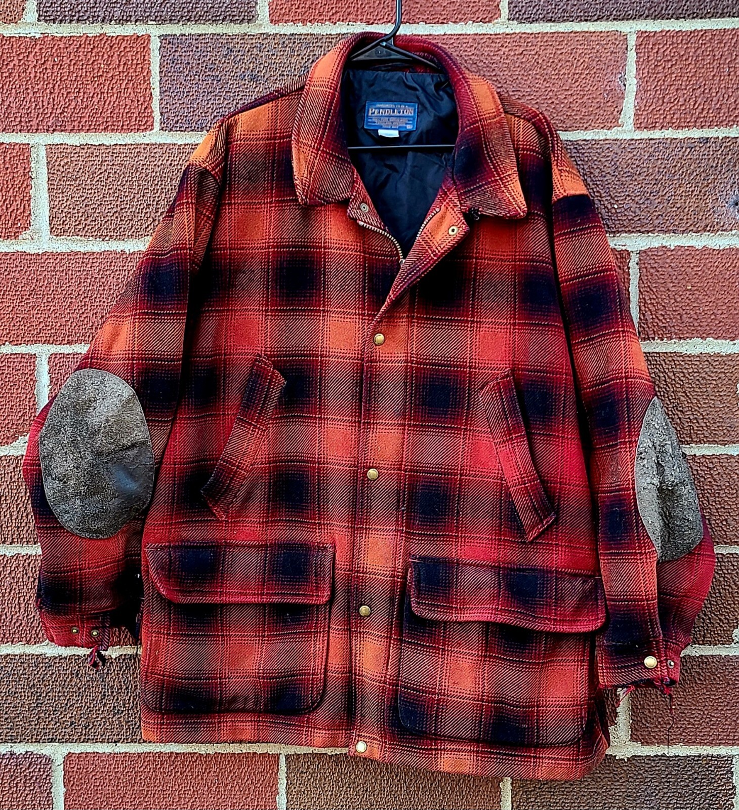 Pendleton Distressed Wool Red Orange Plaid Lumber… - image 1