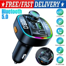 Bluetooth 5.0 Car Wireless FM Transmitter Adapter USB PD Charger AUX Hands Free