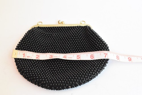 Vtg Black Beaded Evening Bag w/ Gold Tone Chain Purse Handbag - Picture 14 of 16