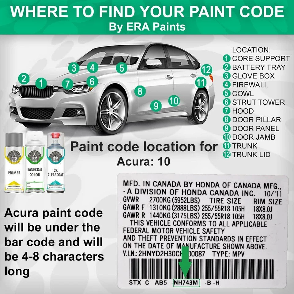 Pintura en aerosol de retoque genuina OEM ACURA con opción Clearcoat - ELIGE TU COLOR Foto 2 de 4