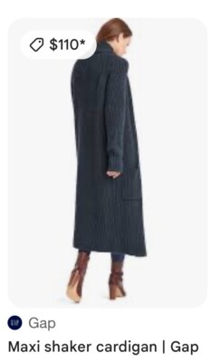 GAP Women s Outer Wear Maxi Shaker Knit Cardigan Open Front Navy Heather Size:L