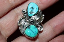 Large Vintage Navajo Blue Turquoise Sterling Ring Size 6.25