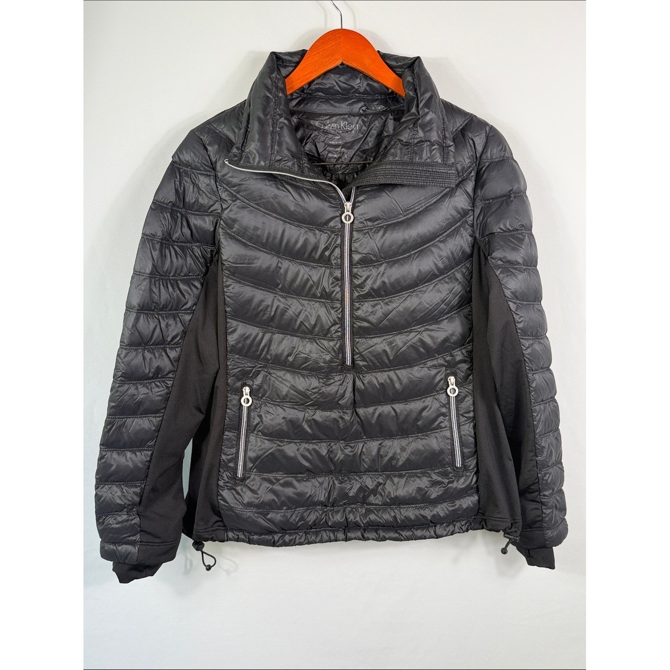 Calvin Klein Down Filled Black Quilted Puffer Pullover Jacket. Womens Size L