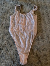 Victoria's Secret Pink Lace Bodysuit Women's S Sheer Lingerie diamonds