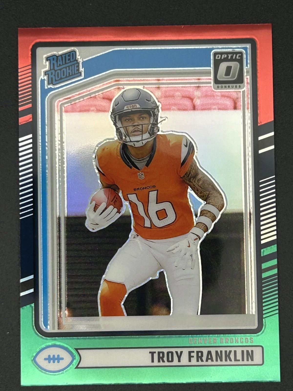Troy Franklin 2024 Donruss Optic Rated Rookies Preview Red and Green Rookie #338
