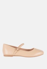 Women's Beige Leatherette Flats Low Shoes With Strap Elegant Comfortable