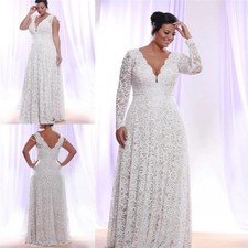 Lace Wedding Dresses Removable Long Sleeves V-neck Floor Length Wedding Gowns