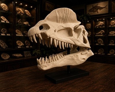 Lebensgroßer Dilophosaurus Schädel 1:1 Full Scale weiß PLA 3D gedruckt Fossil Replik