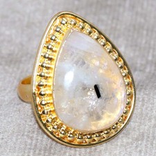 Golden Plated Rainbow Moonstone Ring US 7.5 Unique Jewelry Fashion Sale JW