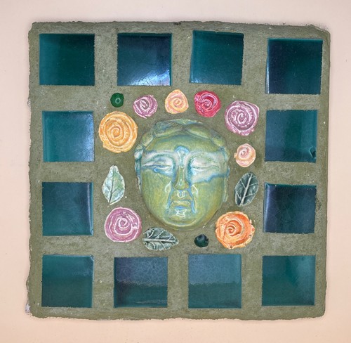 Vintage Mosaic Glass Tile Quan Yin Face Annemarie Zwack Decorative Display - Picture 12 of 12