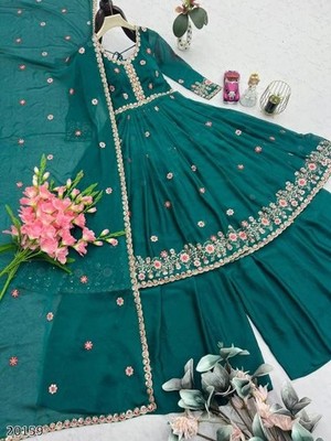 Women Noha Crush Silk Embroidered Sharara Gown Party Wear Eid