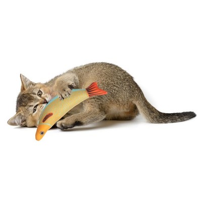 Fish Shaped Bite Resistant Catnip Cat Chew Playing, Yellow Orange (23 x 3.8cm)